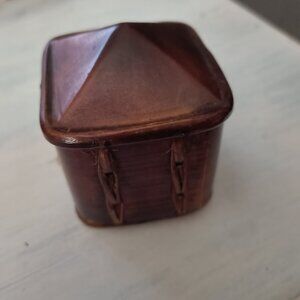 Antique Braided Wood Folk Art jewelry box--Scandinavian Tine Square Box